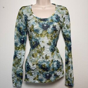 Mudd y2k Women Micro Mesh Top Large Green Floral Lace Long Sleeve Cyber Egirl